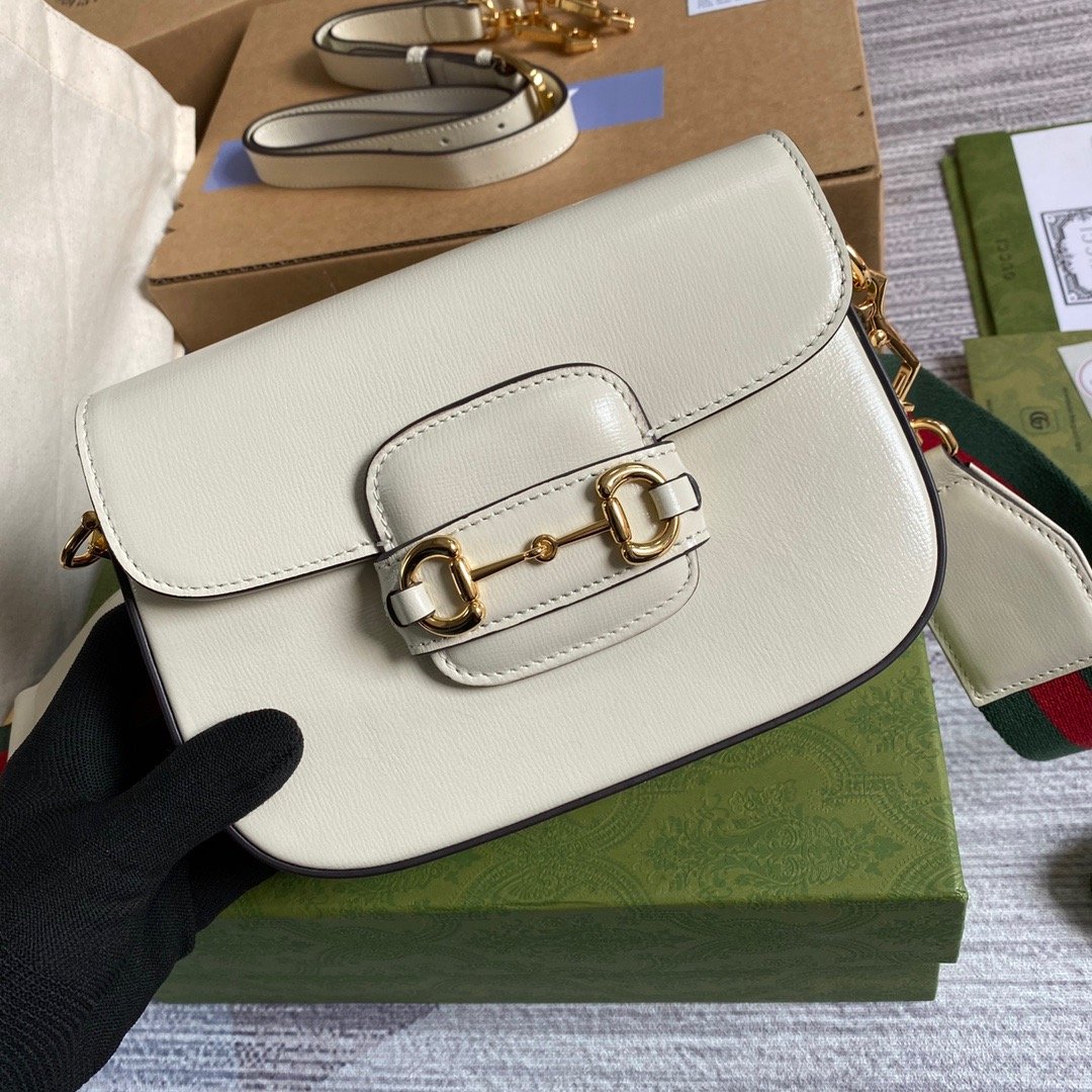 Gucci Horsebit 1955 Mini Bag White For Women, Women’s Bags 8in/21cm GG 658574 18YSG 9068