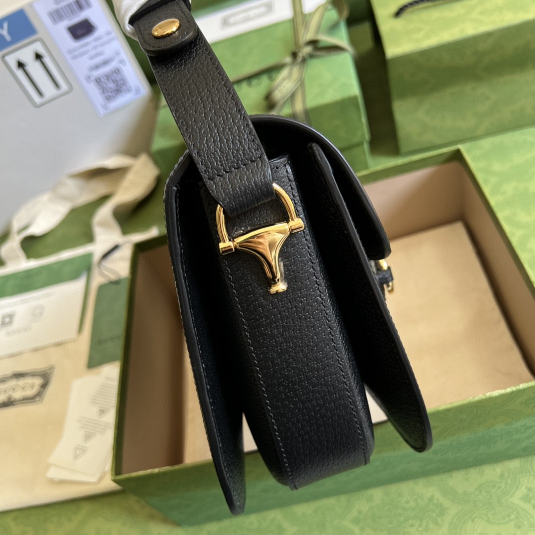 Gucci Horsebit 1955 Shoulder Bag Black And Ivory GG Denim Jacquard For Women 9.8in/25cm 602204 UN3BG 1274
