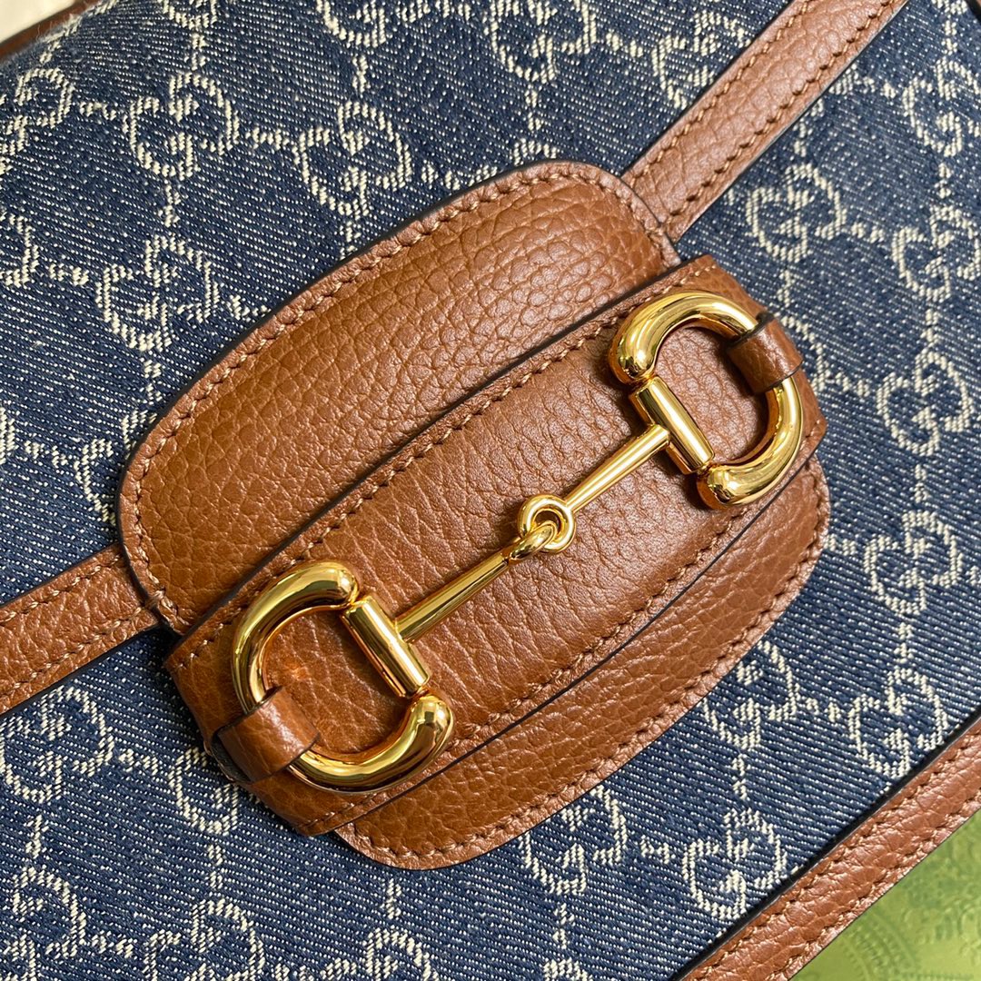 Gucci Horsebit 1955 Shoulder Bag Blue And Ivory For Women, Women’s Bags 9.8in/25cm GG