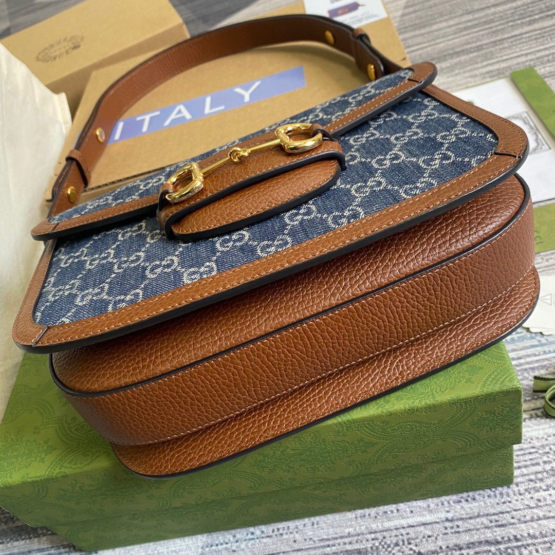 Gucci Horsebit 1955 Shoulder Bag Blue And Ivory For Women, Women’s Bags 9.8in/25cm GG
