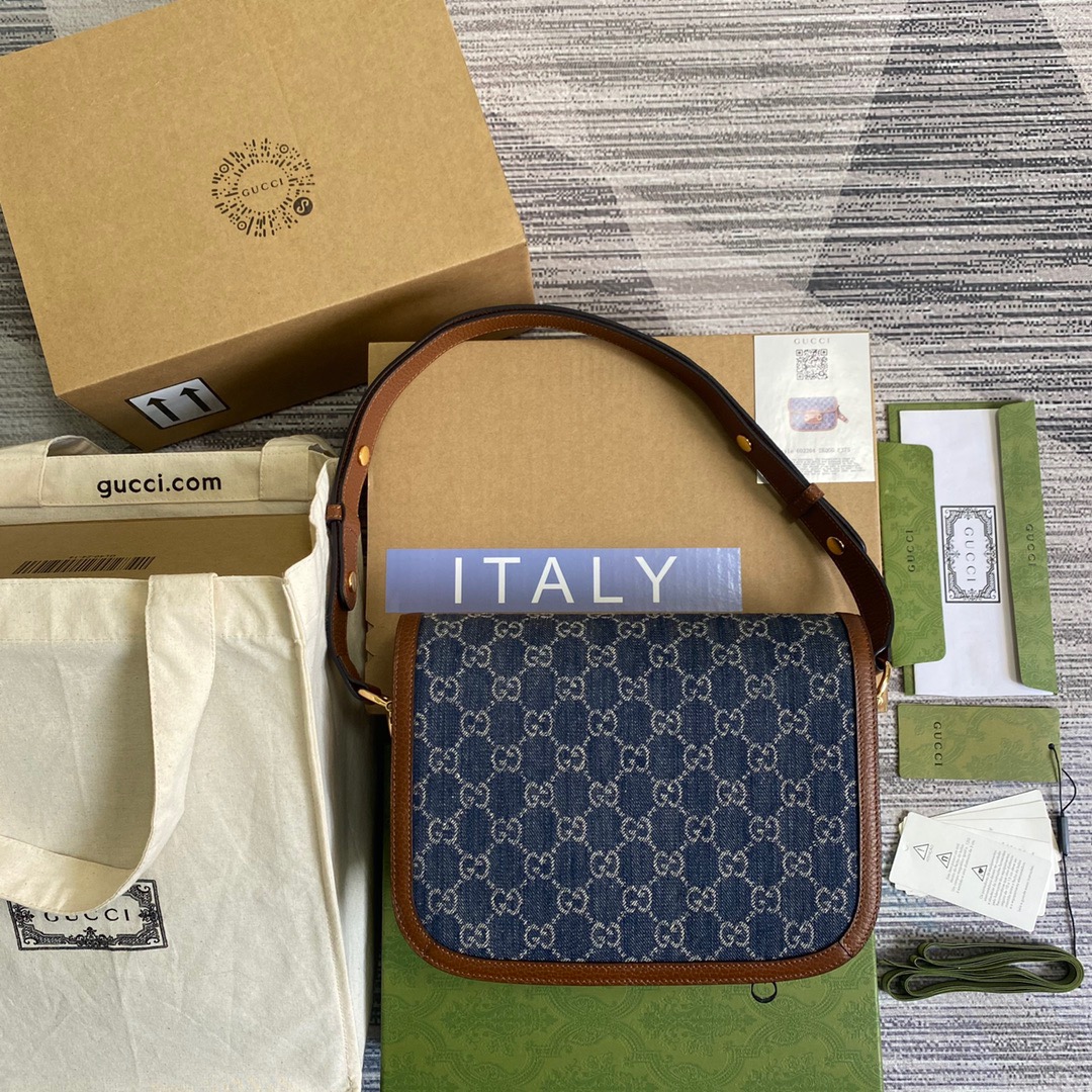 Gucci Horsebit 1955 Shoulder Bag Blue And Ivory For Women, Women’s Bags 9.8in/25cm GG
