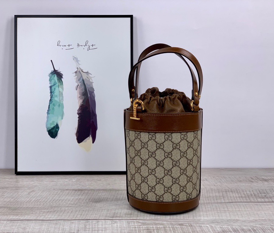 Gucci Horsebit 1955 Small Bucket Bag In GG Supreme Canvas Brown For Women 7.5in/19cm GG 637115 92TPG 8563