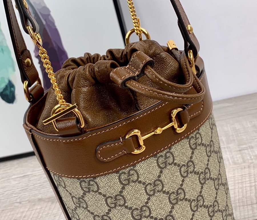 Gucci Horsebit 1955 Small Bucket Bag In GG Supreme Canvas Brown For Women 7.5in/19cm GG 637115 92TPG 8563