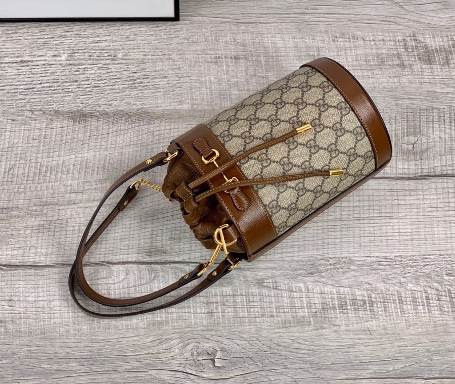 Gucci Horsebit 1955 Small Bucket Bag In GG Supreme Canvas Brown For Women 7.5in/19cm GG 637115 92TPG 8563