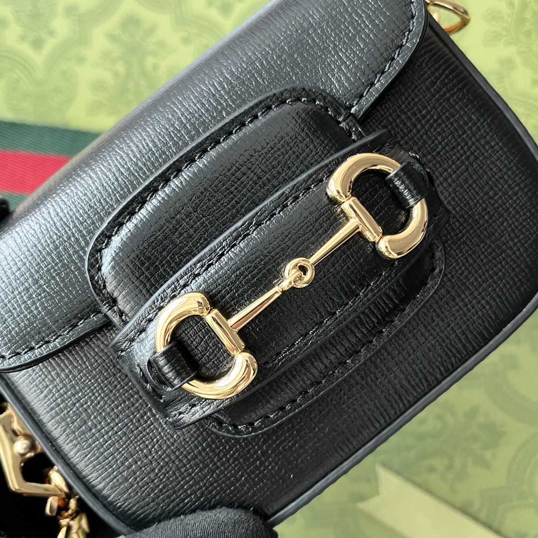 Gucci Horsebit 1955 Strap Wallet Black For Women, Women’s Bags 4.7in/12cm GG 699760 18YSG 1060