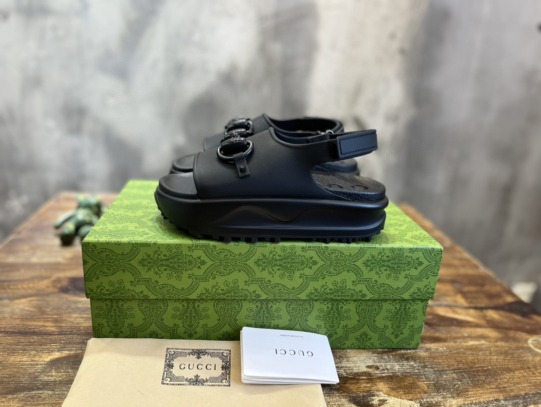 Gucci Horsebit Flatform Sandal Black For Women 742435 JAAC9 1000