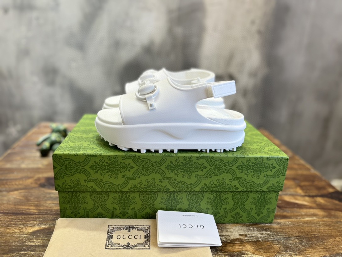 Gucci Horsebit Flatform Sandal White For Women 742435 JAAC9 9014
