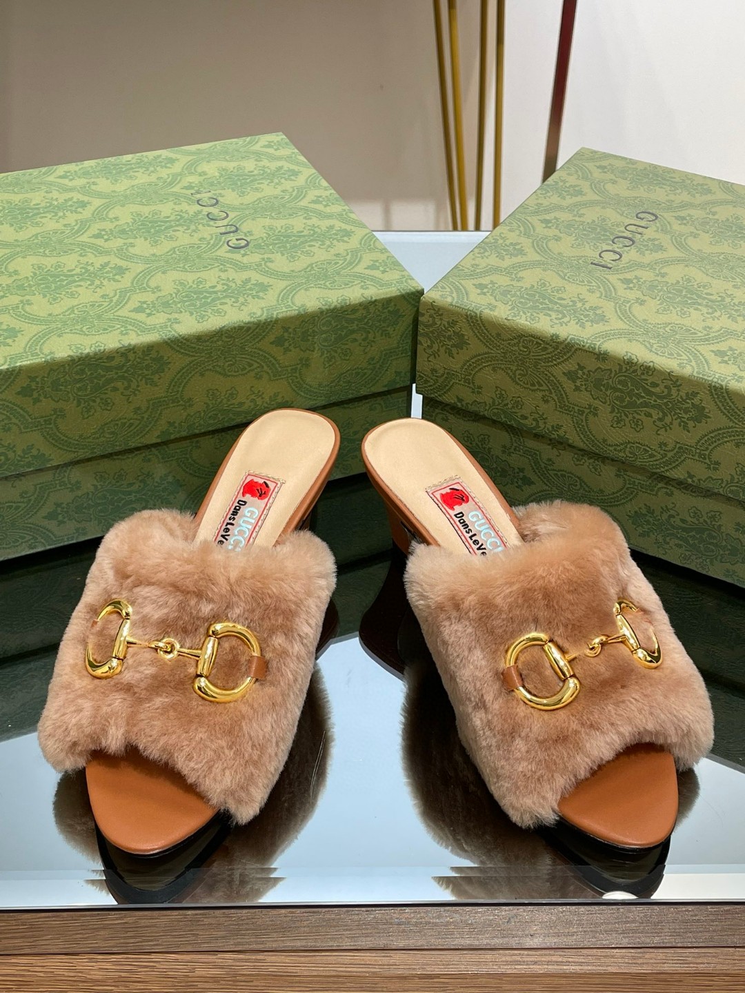 Gucci Horsebit Slide Sandal With Fur Brown For Women