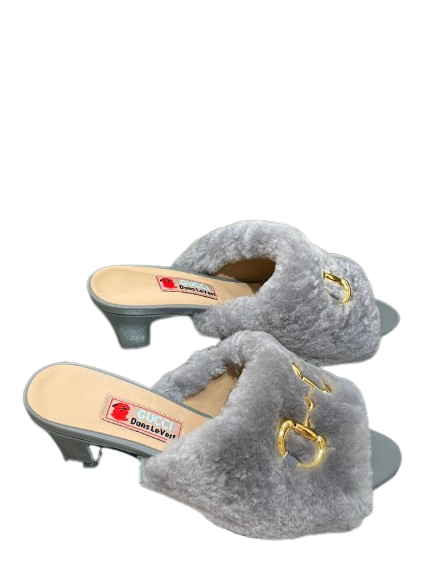 Gucci Horsebit Slide Sandal With Fur Grey For Women