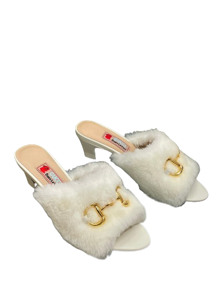 Gucci Horsebit Slide Sandal With Fur White For Women