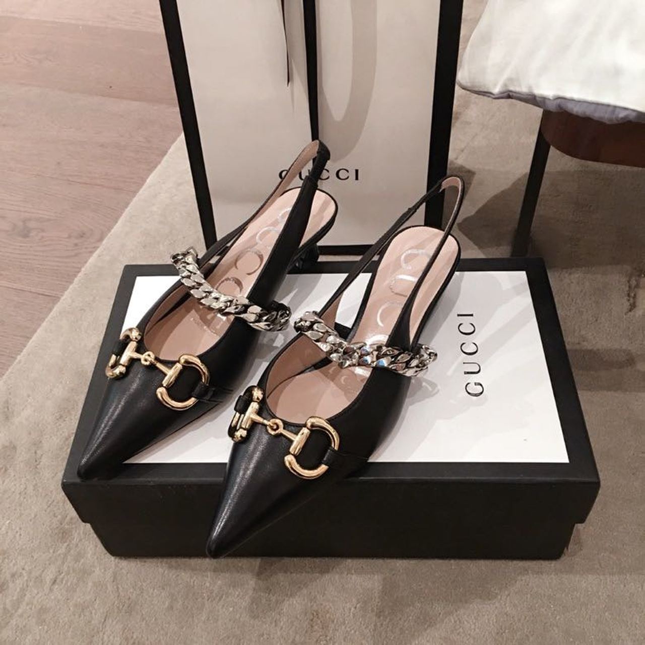 Gucci Horsebit Slingback Flats Calfskin Leather Spring/Summer Collection, Black