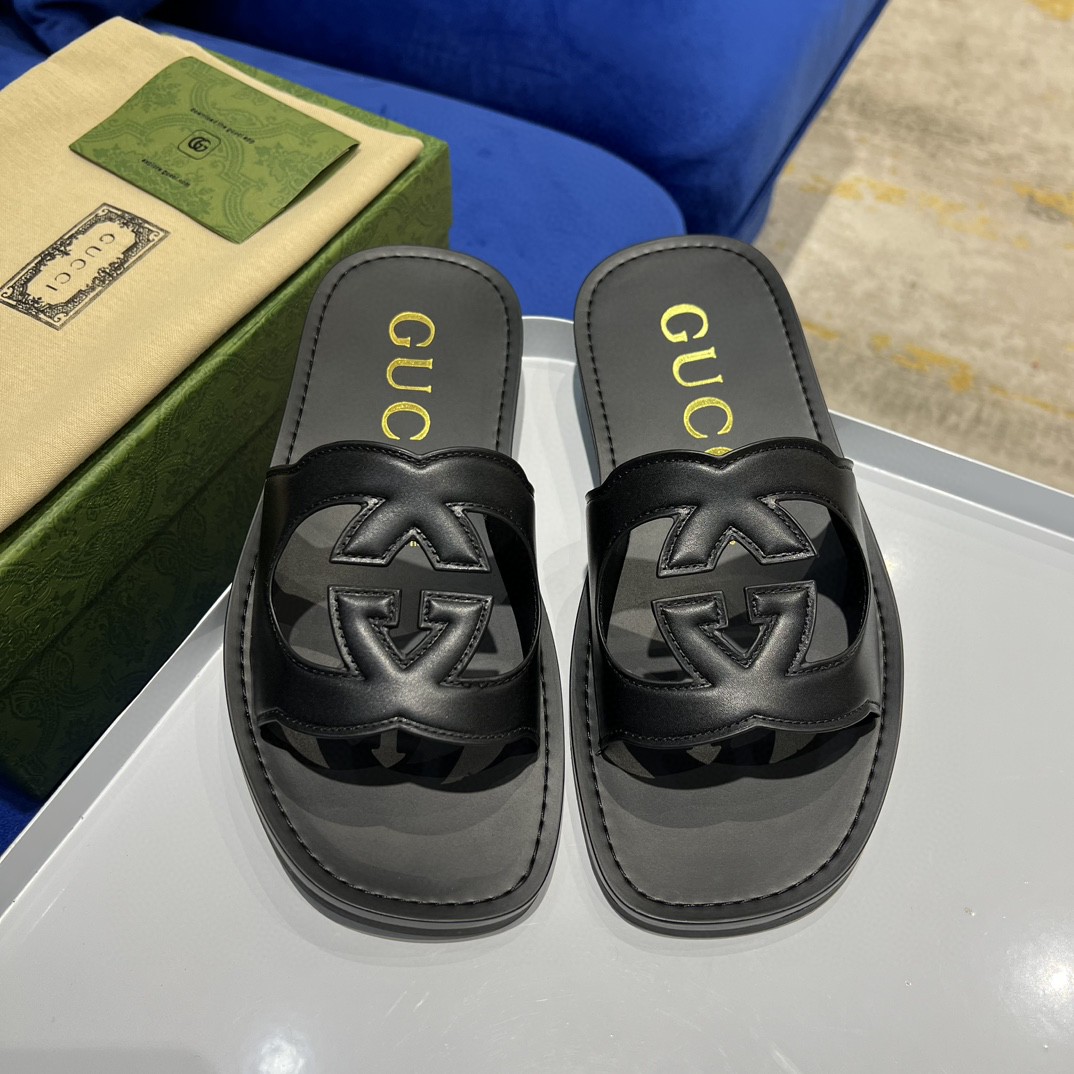 Gucci Interlocking-G Cut-Out Slide Sandal Black For Men