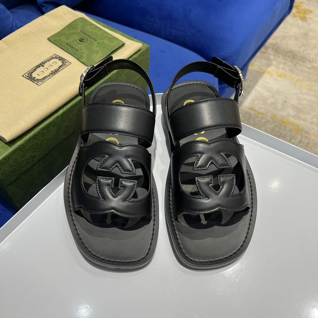 Gucci Interlocking-G Sandal Black For Men 723627 US000 1000