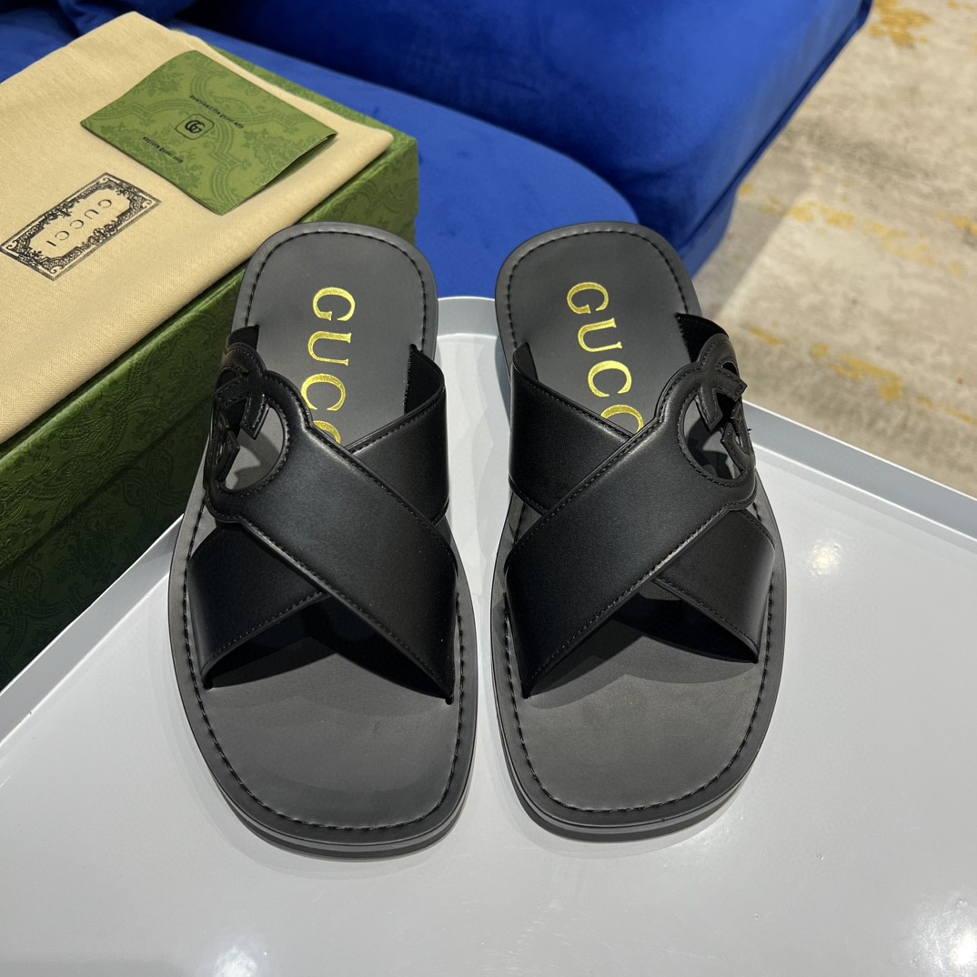 Gucci Interlocking-G Slide Sandal Black For Men 738471 US000 1000