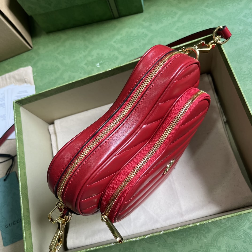 Gucci Interlocking G Mini Heart Shoulder Bag Red/White/Black For Women 20cm / 7.9in 751628 AACCL 6433