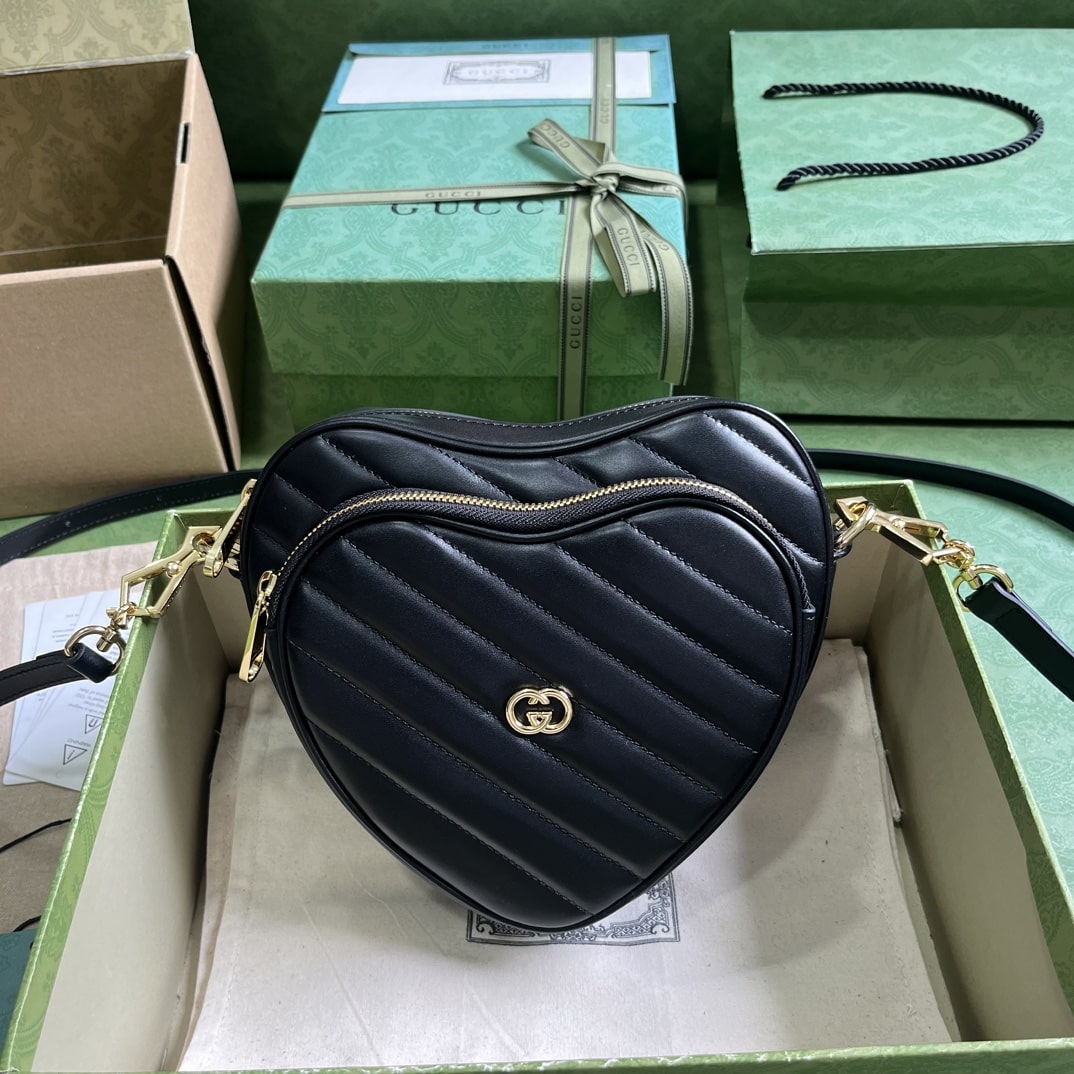 Gucci Interlocking G Mini Heart Shoulder Bag Red/White/Black For Women 20cm / 7.9in 751628 AACCL 6433