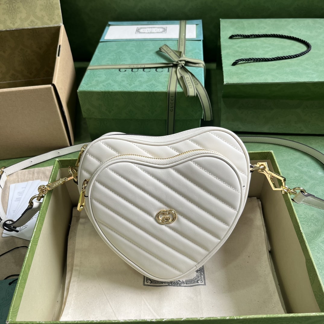 Gucci Interlocking G Mini Heart Shoulder Bag Red/White/Black For Women 20cm / 7.9in 751628 AACCL 6433