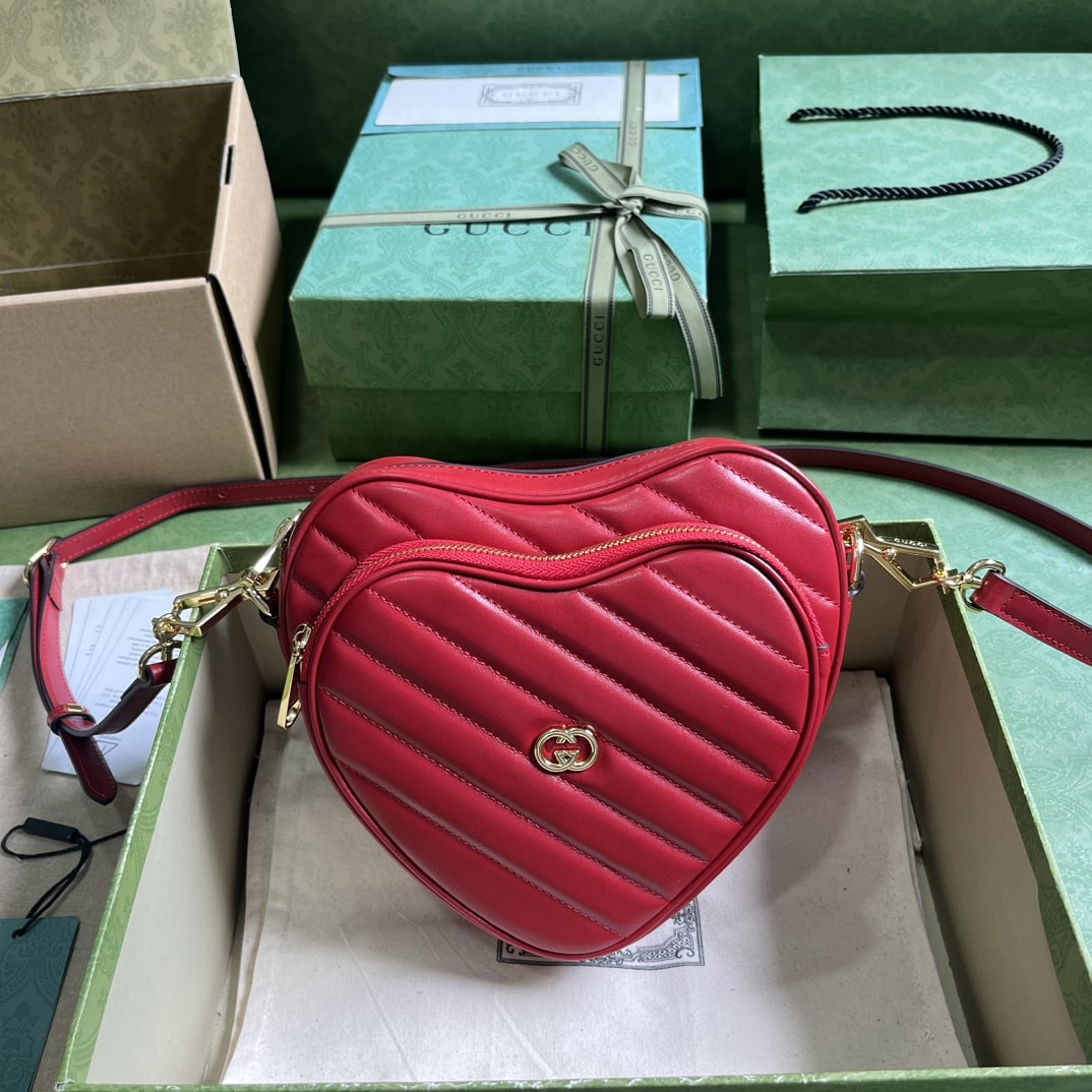 Gucci Interlocking G Mini Heart Shoulder Bag Red/White/Black For Women 20cm / 7.9in 751628 AACCL 6433