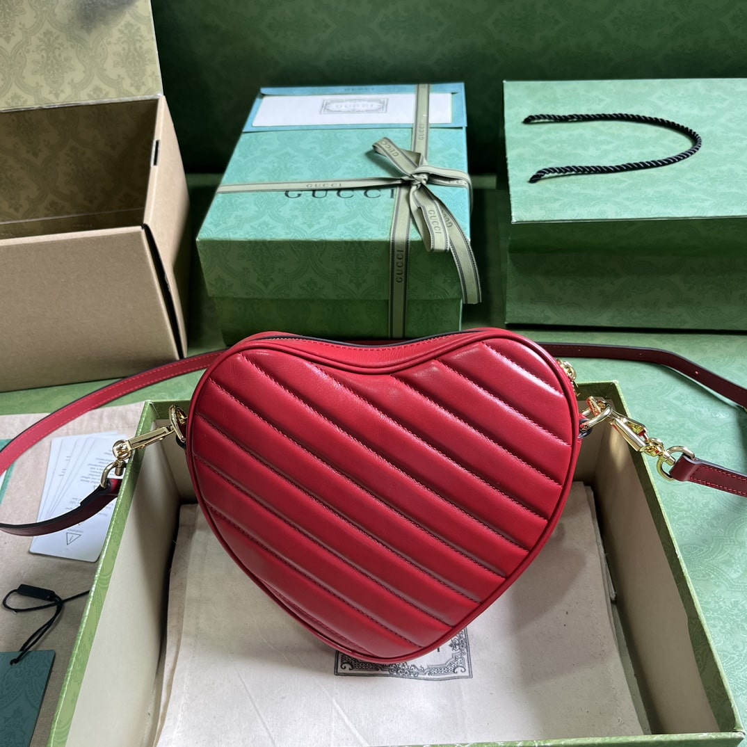 Gucci Interlocking G Mini Heart Shoulder Bag Red/White/Black For Women 20cm / 7.9in 751628 AACCL 6433