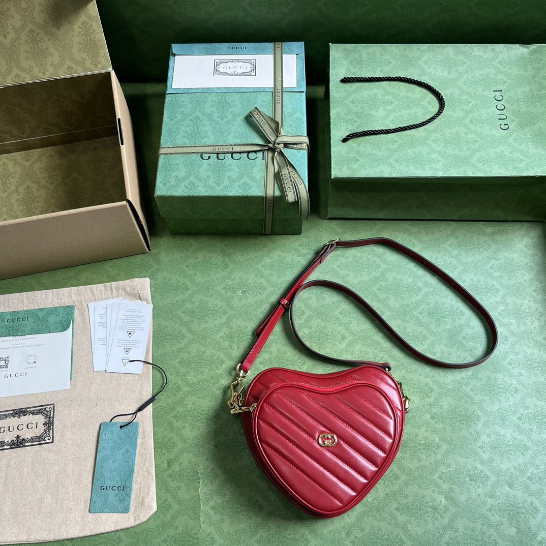Gucci Interlocking G Mini Heart Shoulder Bag Red/White/Black For Women 20cm / 7.9in 751628 AACCL 6433