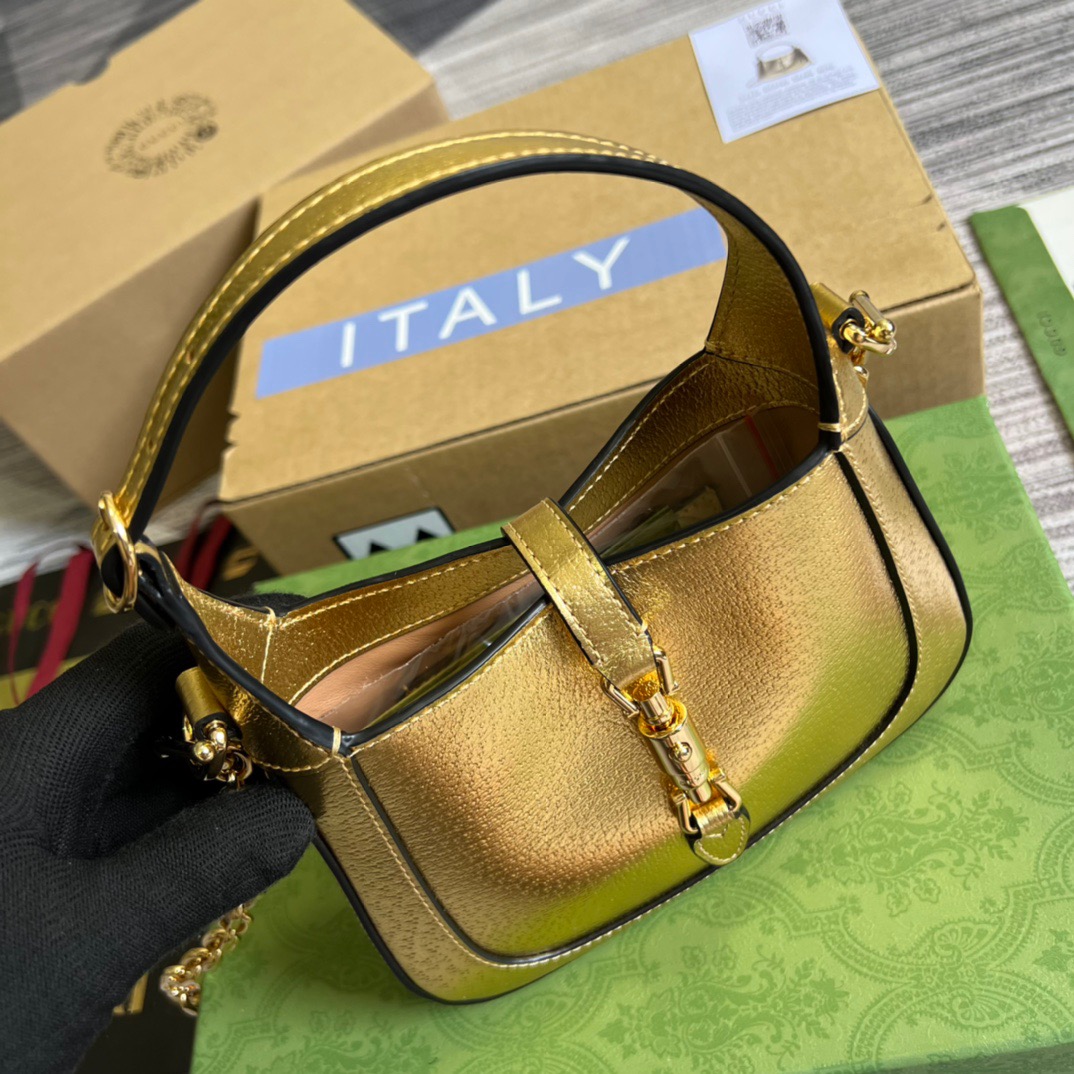 Gucci Jackie 1961 Lizard Mini Bag Gold For Women, Women’s Bags 7.5in/19cm GG ?