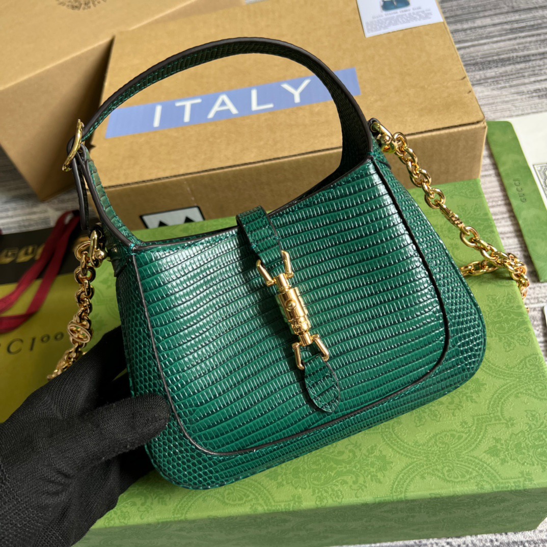 Gucci Jackie 1961 Lizard Mini Bag Green For Women, Women’s Bags 7.5in/19cm GG ?