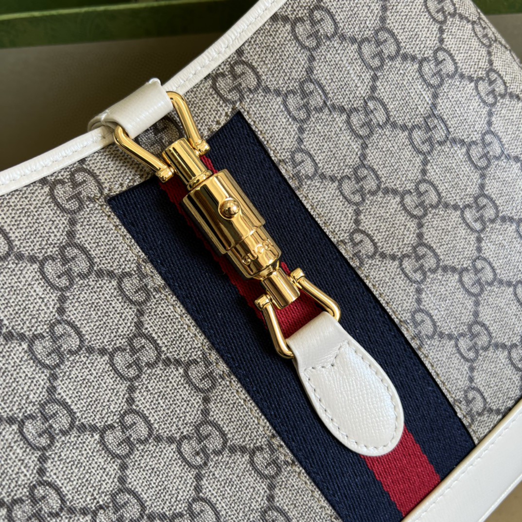Gucci Jackie 1961 Small Shoulder Bag Beige And Ebony GG Supreme Canvas For Women 11in/28cm 636706 HUHHG 9794