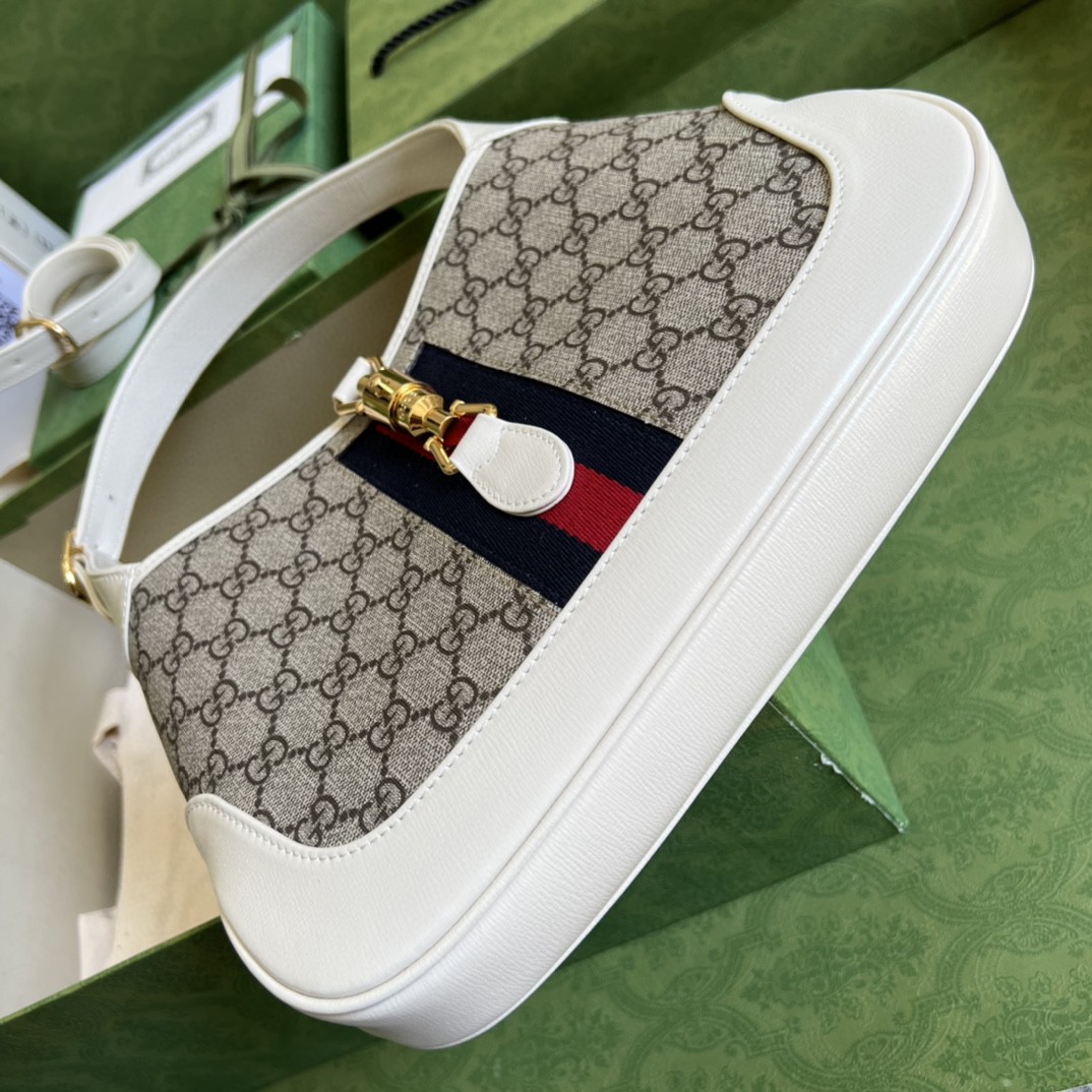 Gucci Jackie 1961 Small Shoulder Bag Beige And Ebony GG Supreme Canvas For Women 11in/28cm 636706 HUHHG 9794