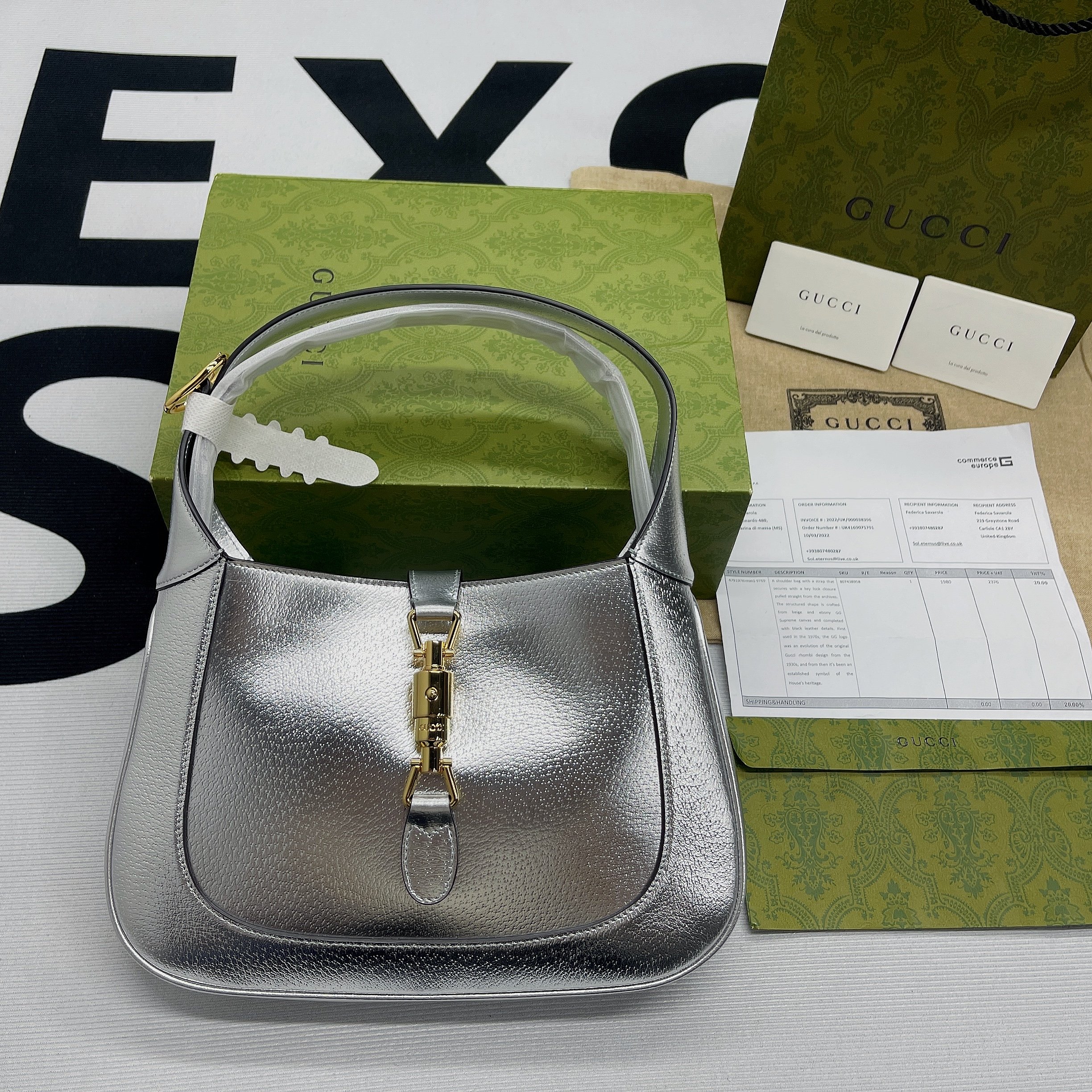 Gucci Jackie 1961 Small Shoulder Bag Silver For Women, Women’s Bags 10.8in/28cm GG