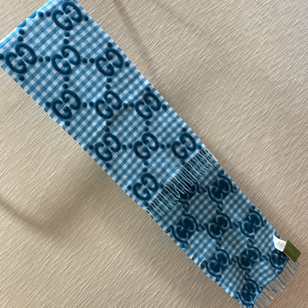 Gucci Jacquard Wool Scarf  Blue and Ivory Scarf 220cm/86.7in