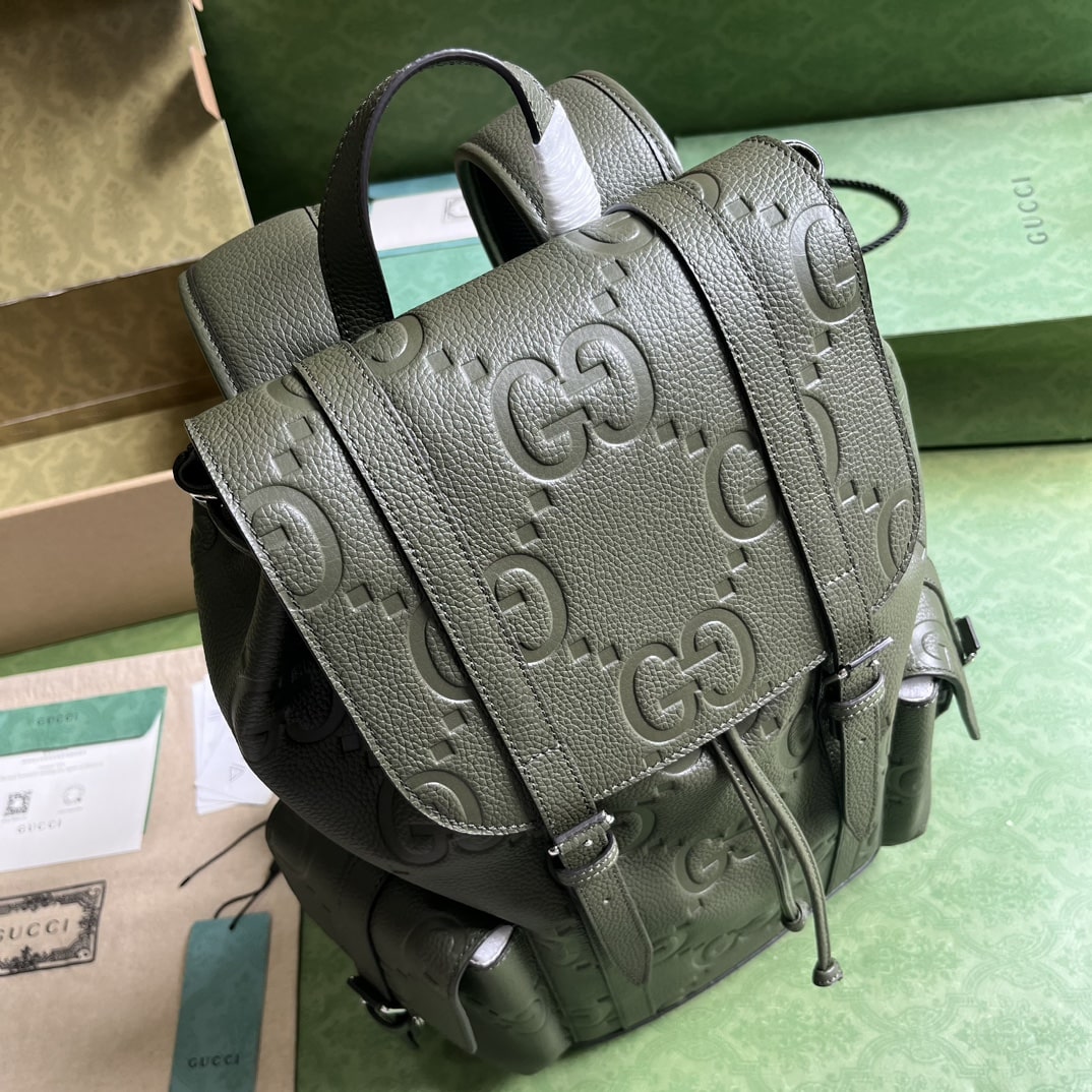 Gucci Jumbo Gg Backpack Green Khaki/Black For Women 38.5cm / 15.1in 625770 AABZF 3341