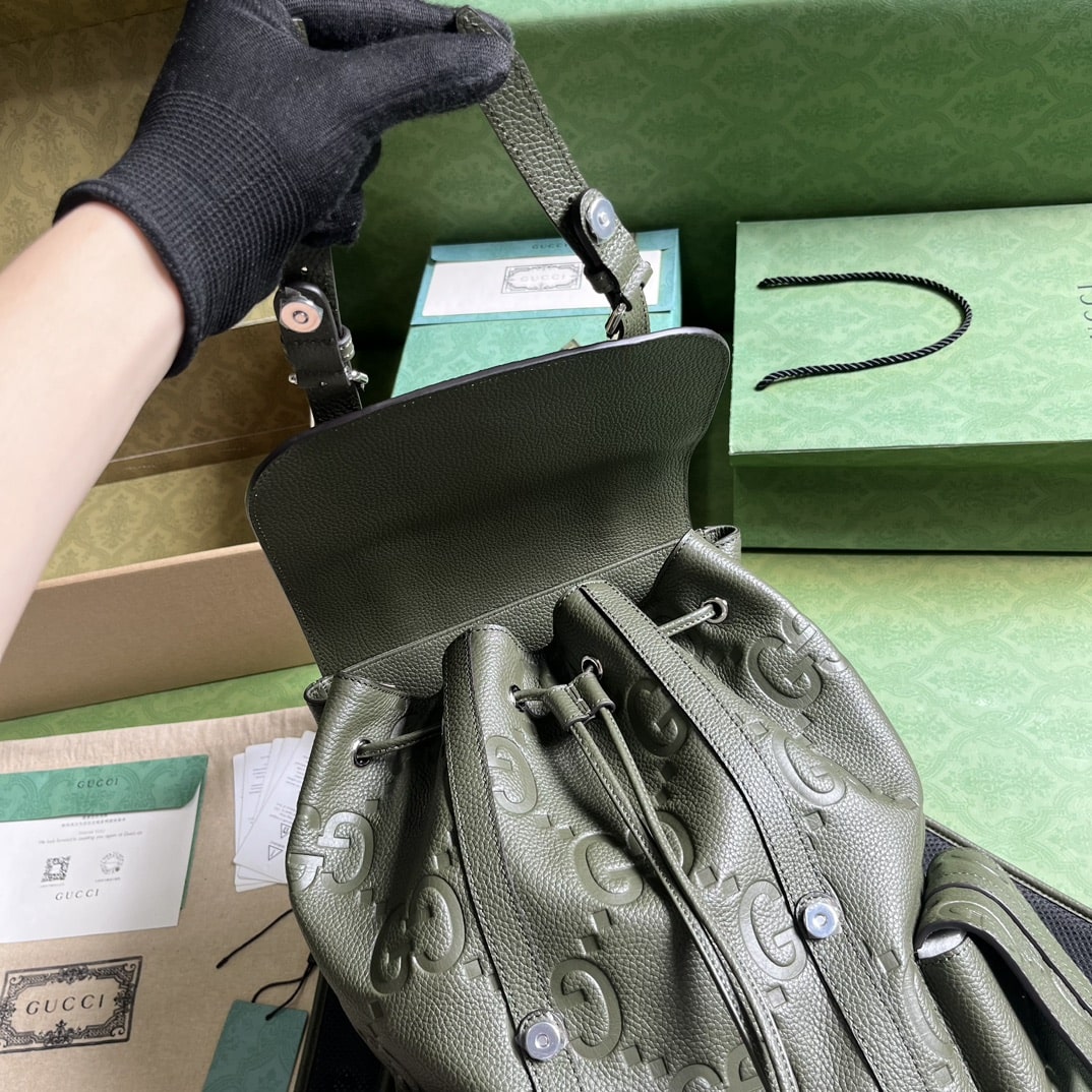 Gucci Jumbo Gg Backpack Green Khaki/Black For Women 38.5cm / 15.1in 625770 AABZF 3341