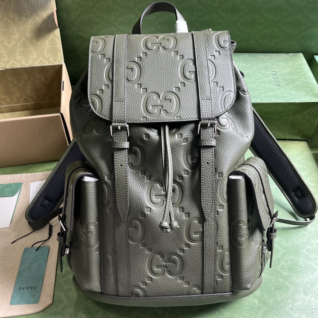 Gucci Jumbo Gg Backpack Green Khaki/Black For Women 38.5cm / 15.1in 625770 AABZF 3341