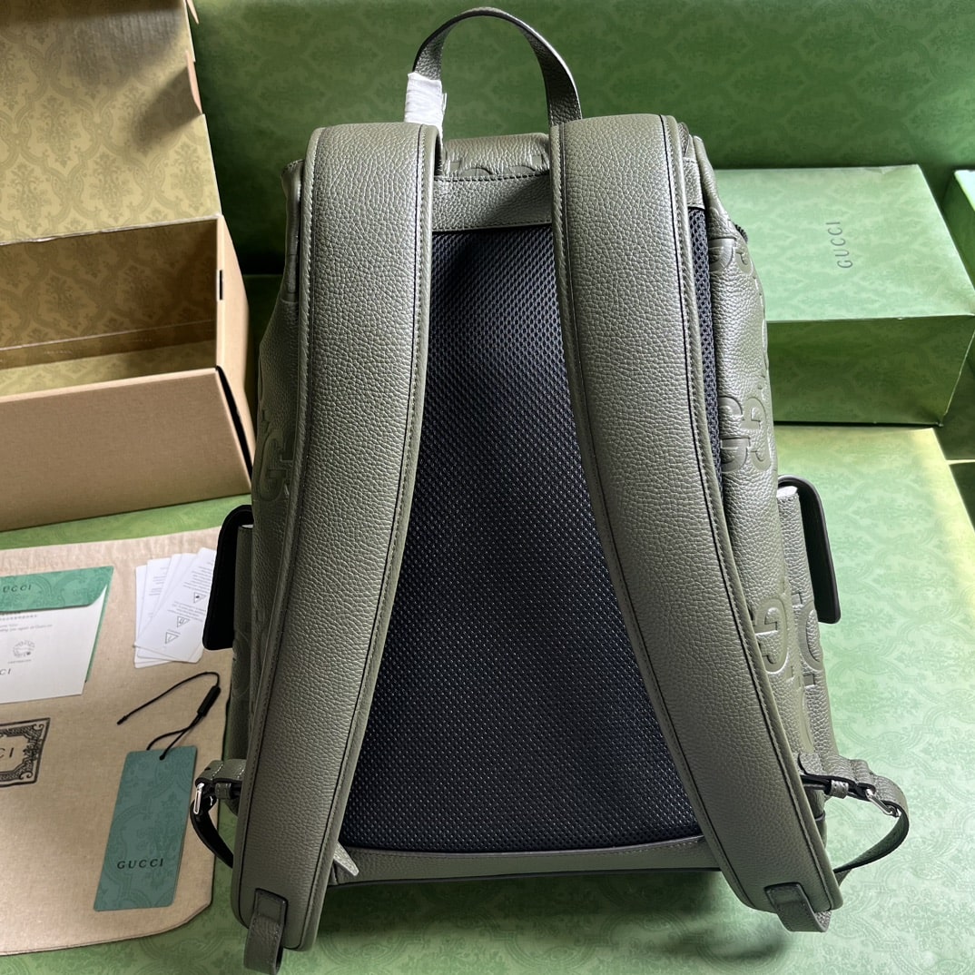 Gucci Jumbo Gg Backpack Green Khaki/Black For Women 38.5cm / 15.1in 625770 AABZF 3341