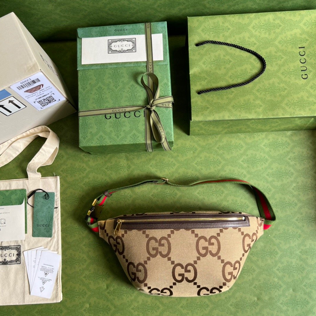 Gucci Jumbo GG Belt Bag Camel And Ebony Jumbo GG Canvas For Women  15.3in/39cm GG 696031 UKMDG 2570