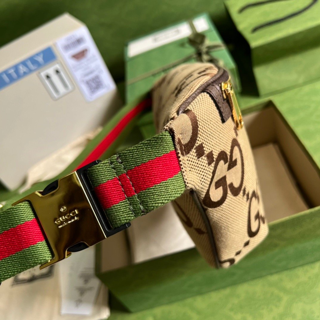 Gucci Jumbo GG Belt Bag Camel And Ebony Jumbo GG Canvas For Women  15.3in/39cm GG 696031 UKMDG 2570