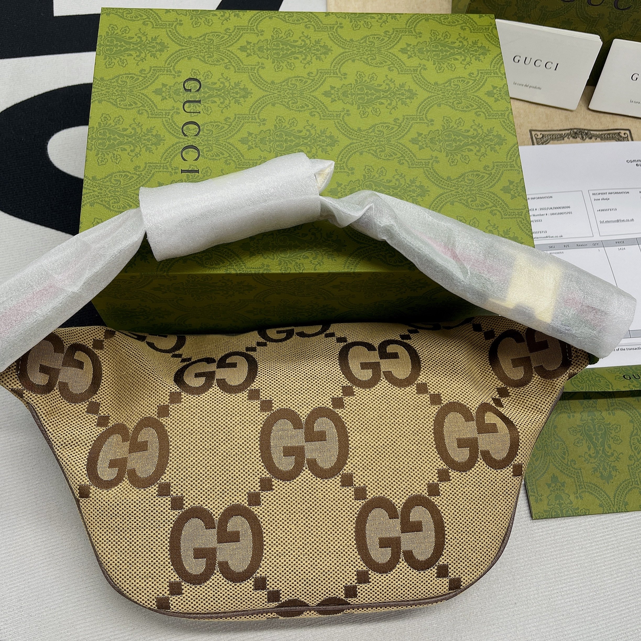 Gucci Jumbo GG Belt Bag Camel And Ebony Jumbo GG Canvas For Women  15.3in/39cm GG 696031 UKMDG 2570