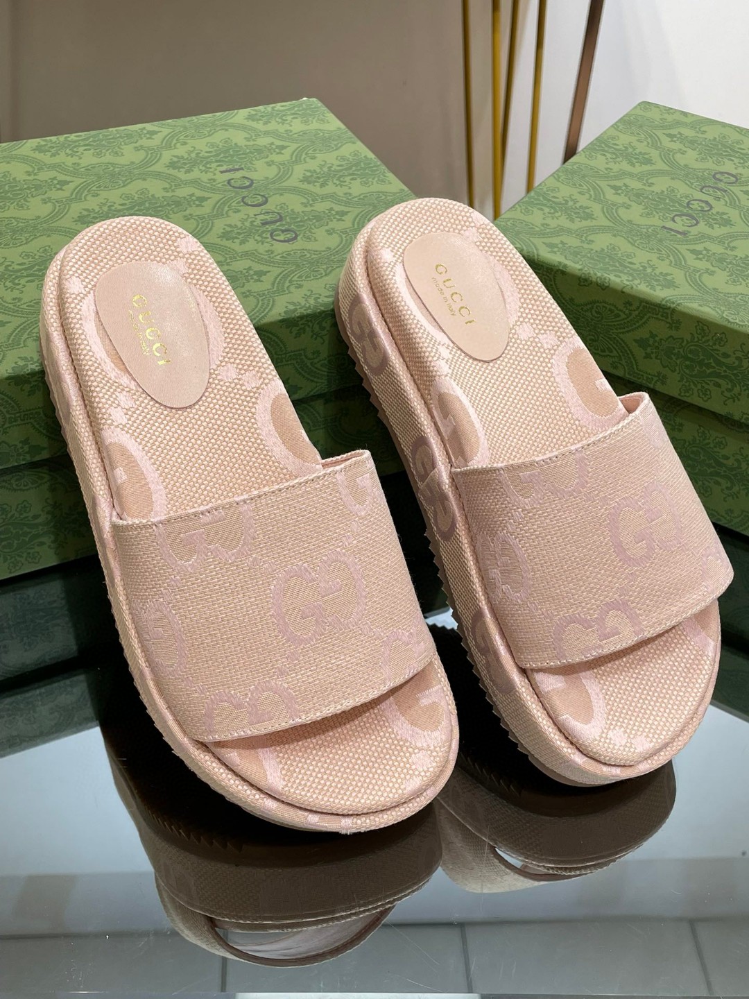Gucci Jumbo Gg Platform Slide Sandal Beige For Women 730043 UKO00 8805