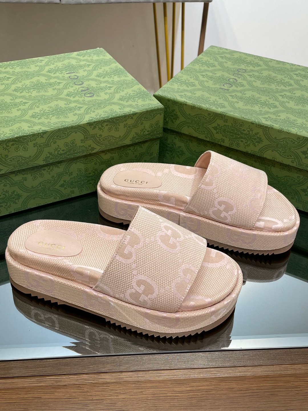 Gucci Jumbo Gg Platform Slide Sandal Beige For Women 730043 UKO00 8805