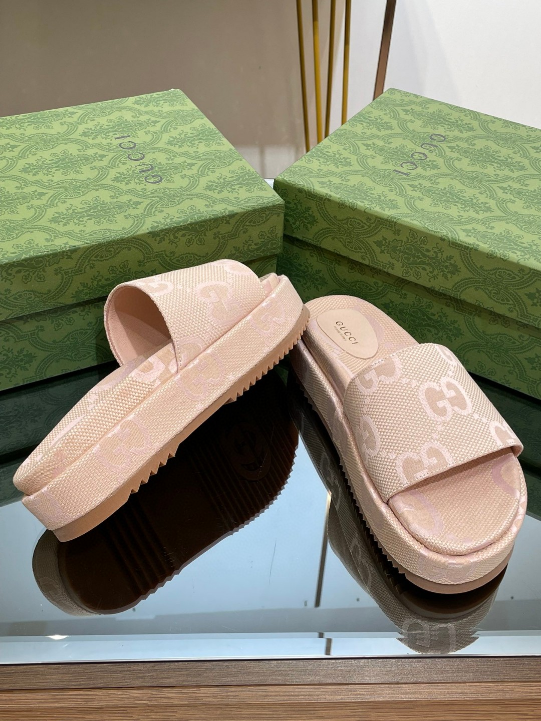 Gucci Jumbo Gg Platform Slide Sandal Beige For Women 730043 UKO00 8805