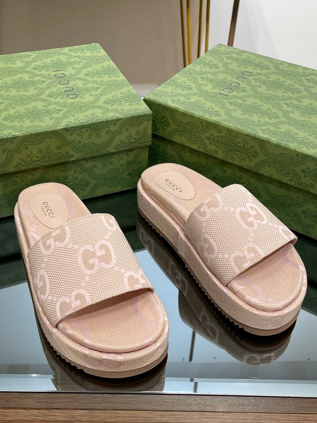 Gucci Jumbo Gg Platform Slide Sandal Beige For Women 730043 UKO00 8805