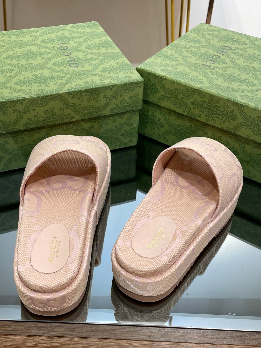 Gucci Jumbo Gg Platform Slide Sandal Beige For Women 730043 UKO00 8805