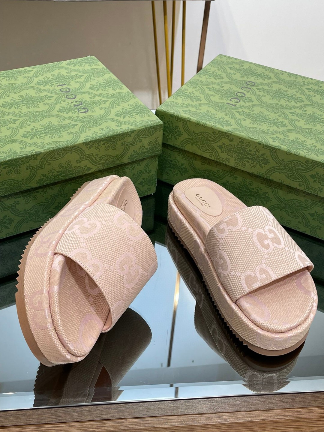 Gucci Jumbo Gg Platform Slide Sandal Beige For Women 730043 UKO00 8805
