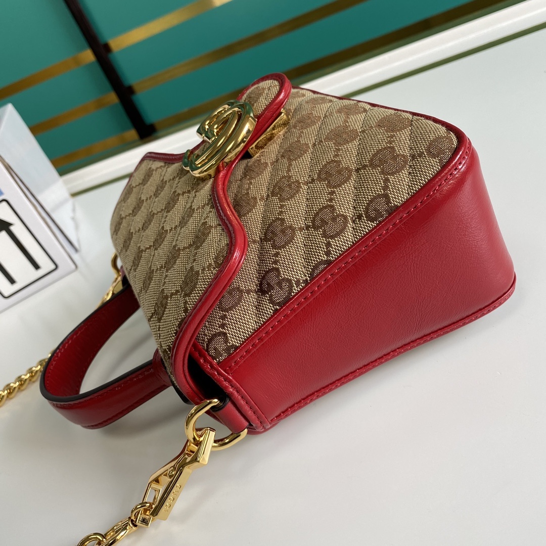 Gucci Ladies GG Canvas Marmont Mini Top Handle Bag Beige And Red GG Canvas For Women 8.3in/21cm GG 583571 HVKEG 8561