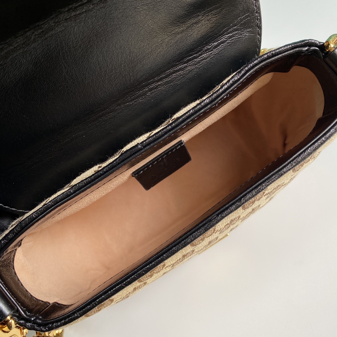 Gucci Ladies GG Canvas Marmont Mini Top Handle Bag Beige/Ebony Diagonal Matelassé Original GG Canvas 8.3in/21cm GG 583571 HVKEG 9772