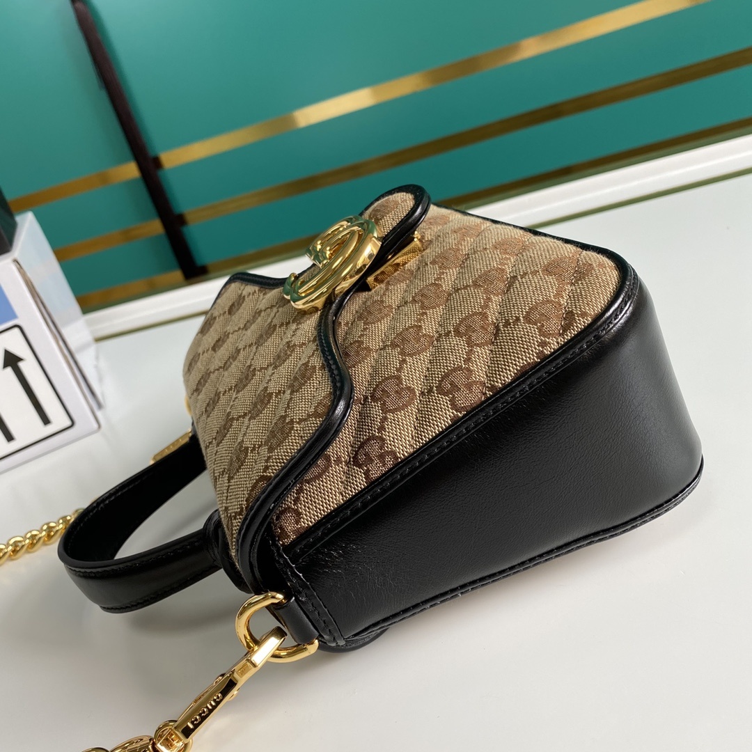 Gucci Ladies GG Canvas Marmont Mini Top Handle Bag Beige/Ebony Diagonal Matelassé Original GG Canvas 8.3in/21cm GG 583571 HVKEG 9772