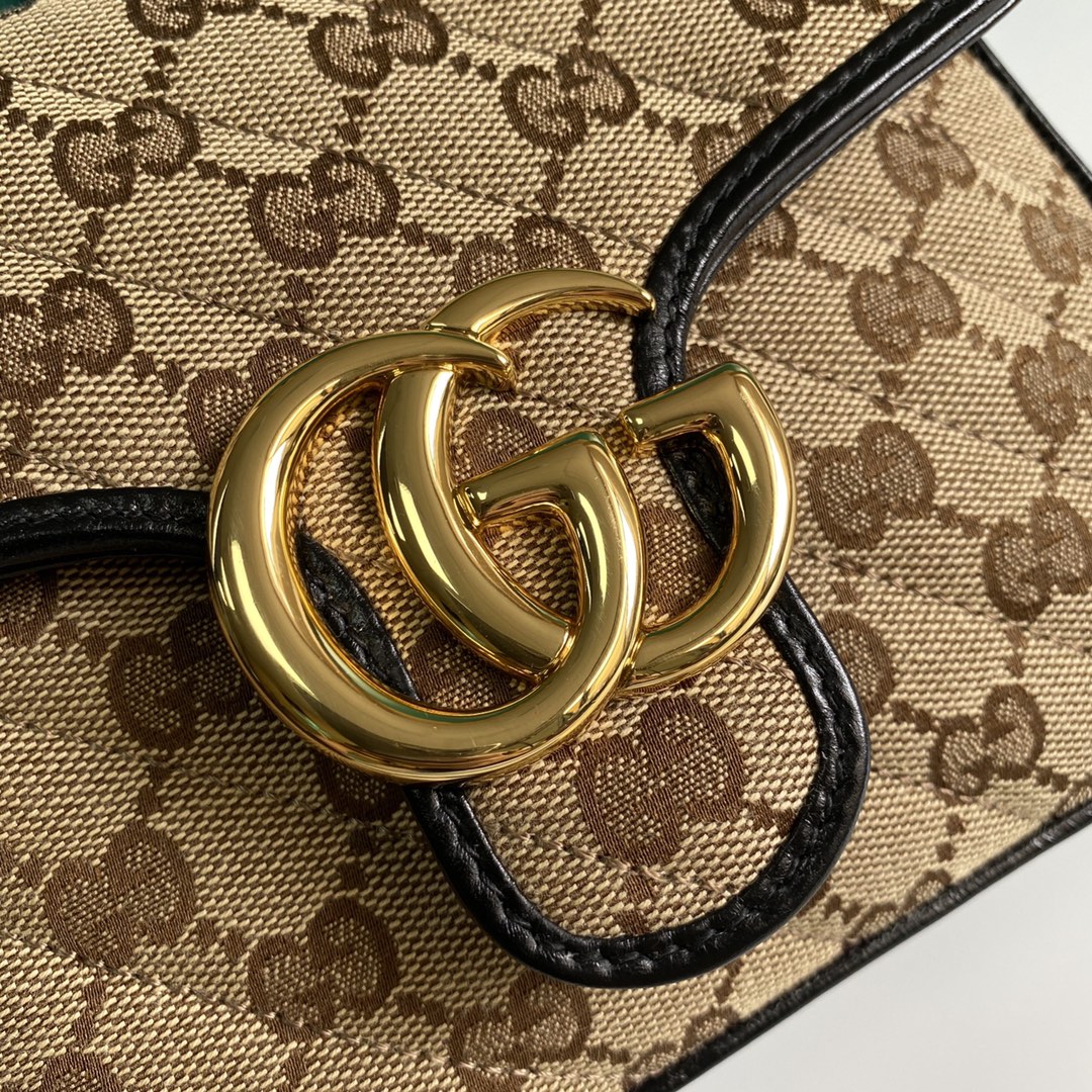 Gucci Ladies GG Canvas Marmont Mini Top Handle Bag Beige/Ebony Diagonal Matelassé Original GG Canvas 8.3in/21cm GG 583571 HVKEG 9772