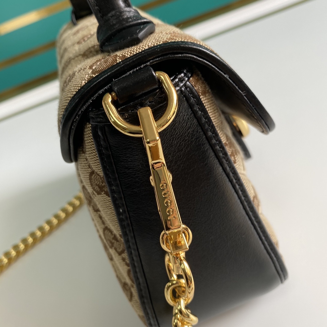 Gucci Ladies GG Canvas Marmont Mini Top Handle Bag Beige/Ebony Diagonal Matelassé Original GG Canvas 8.3in/21cm GG 583571 HVKEG 9772