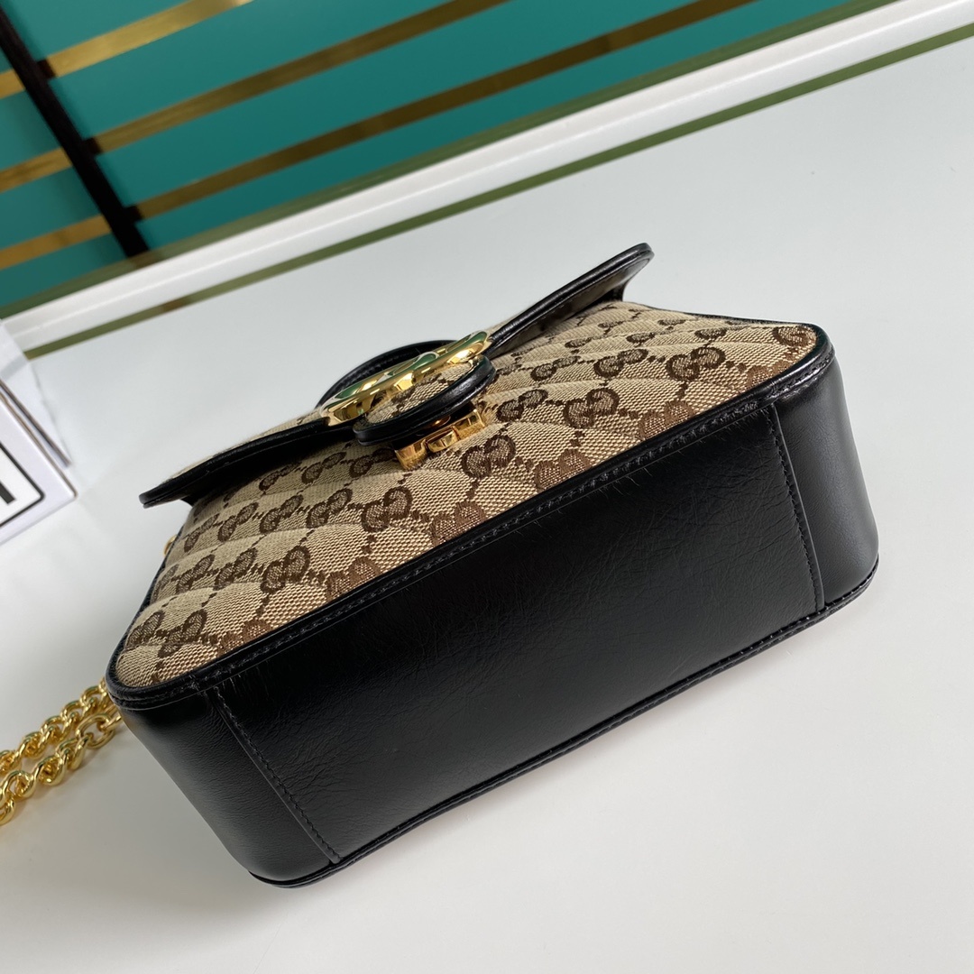 Gucci Ladies GG Canvas Marmont Mini Top Handle Bag Beige/Ebony Diagonal Matelassé Original GG Canvas 8.3in/21cm GG 583571 HVKEG 9772