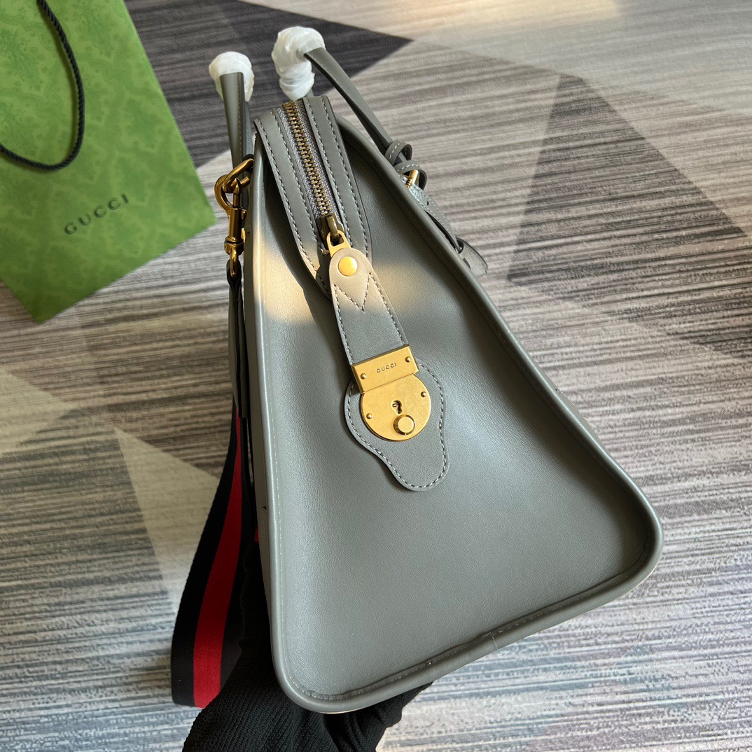 Gucci Large Bauletto Top Handle Bag With Double G Grey/Brown For Men 15.7in/40cm